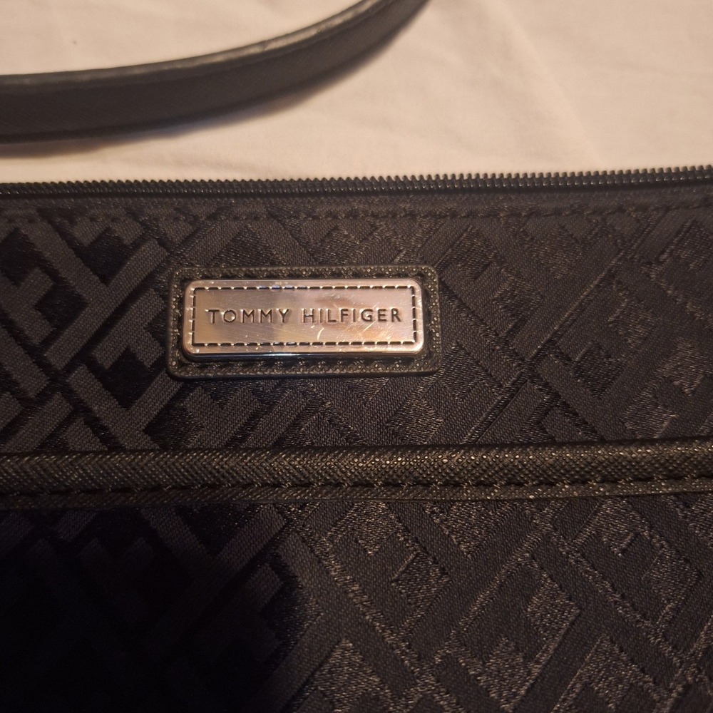 Tommy Hilfiger Black Monogram Jacquard Crossbody Purse Shoulder Bag TH Logo